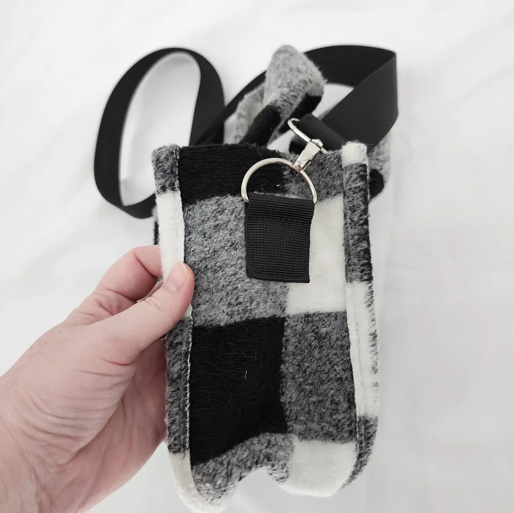Flannel Crossbody Tote Small Black White Plaid Whimsygoth‎ Grunge